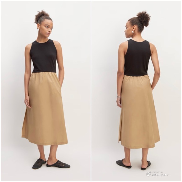 Everlane Dresses & Skirts - Everlane Size XS Supima High-Neck Riviera Midi Dress Pockets Black & Tan NWOT